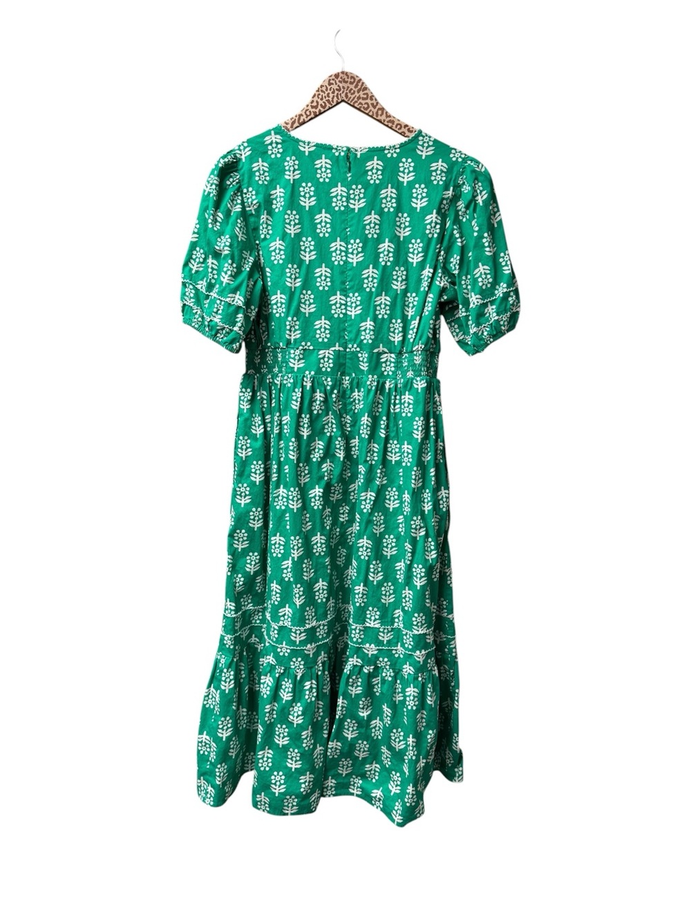 J. Crew Factory Block-Print Puff-Sleeve Midi Dress Emerald Beryl 10 - Picture 4 of 16